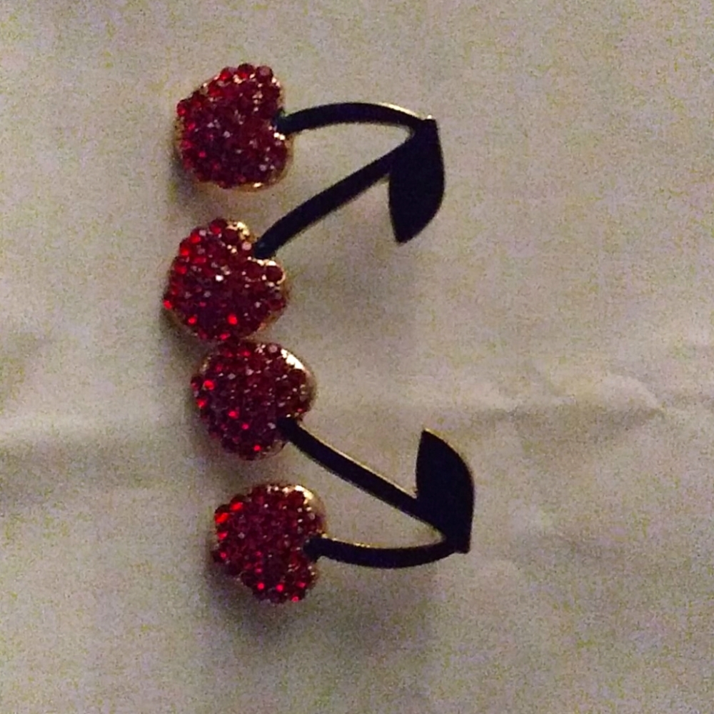 🍒 earrings color red sparkles with green stems